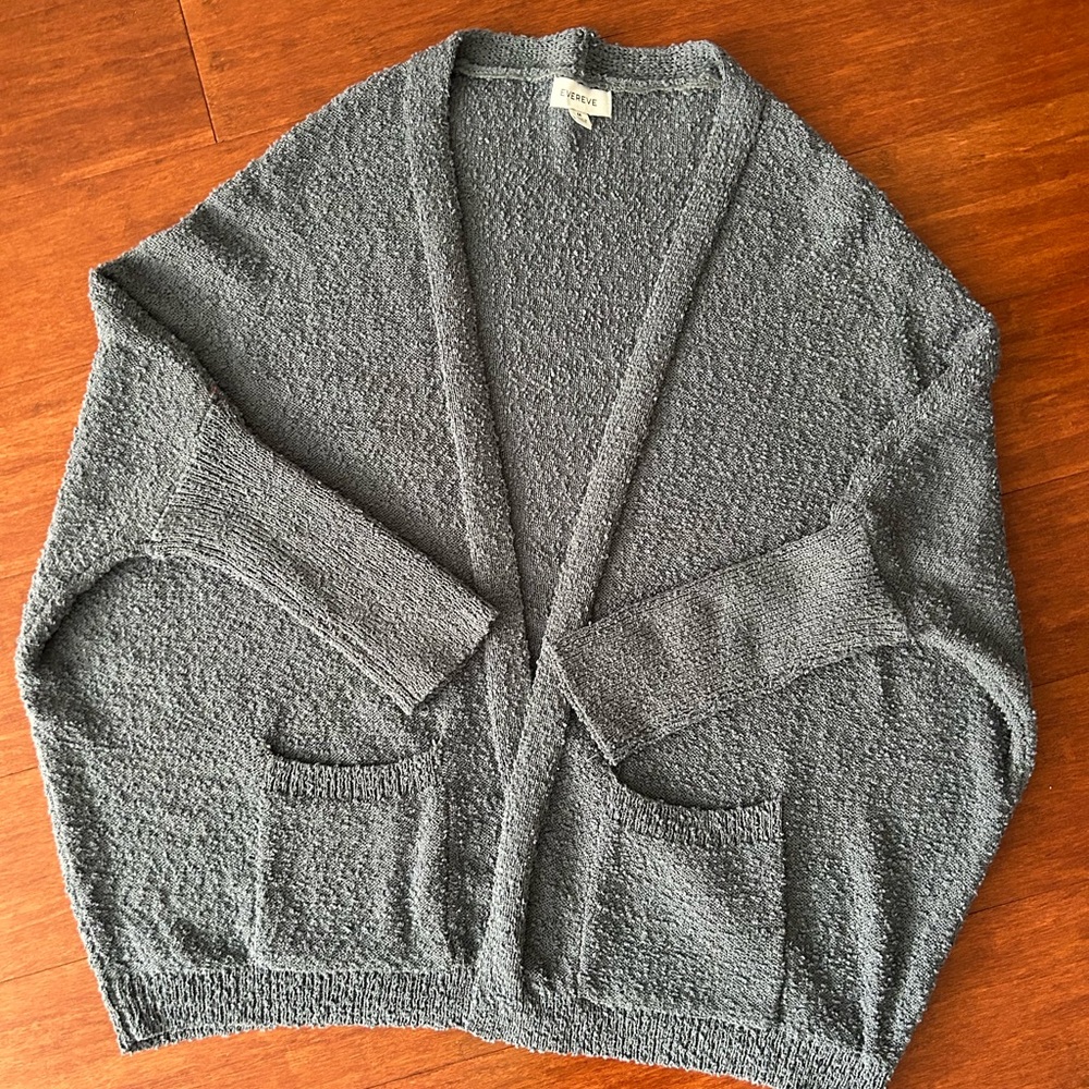 Evereve Slate Blue Slouchy Cocoon Open-Front Sweater